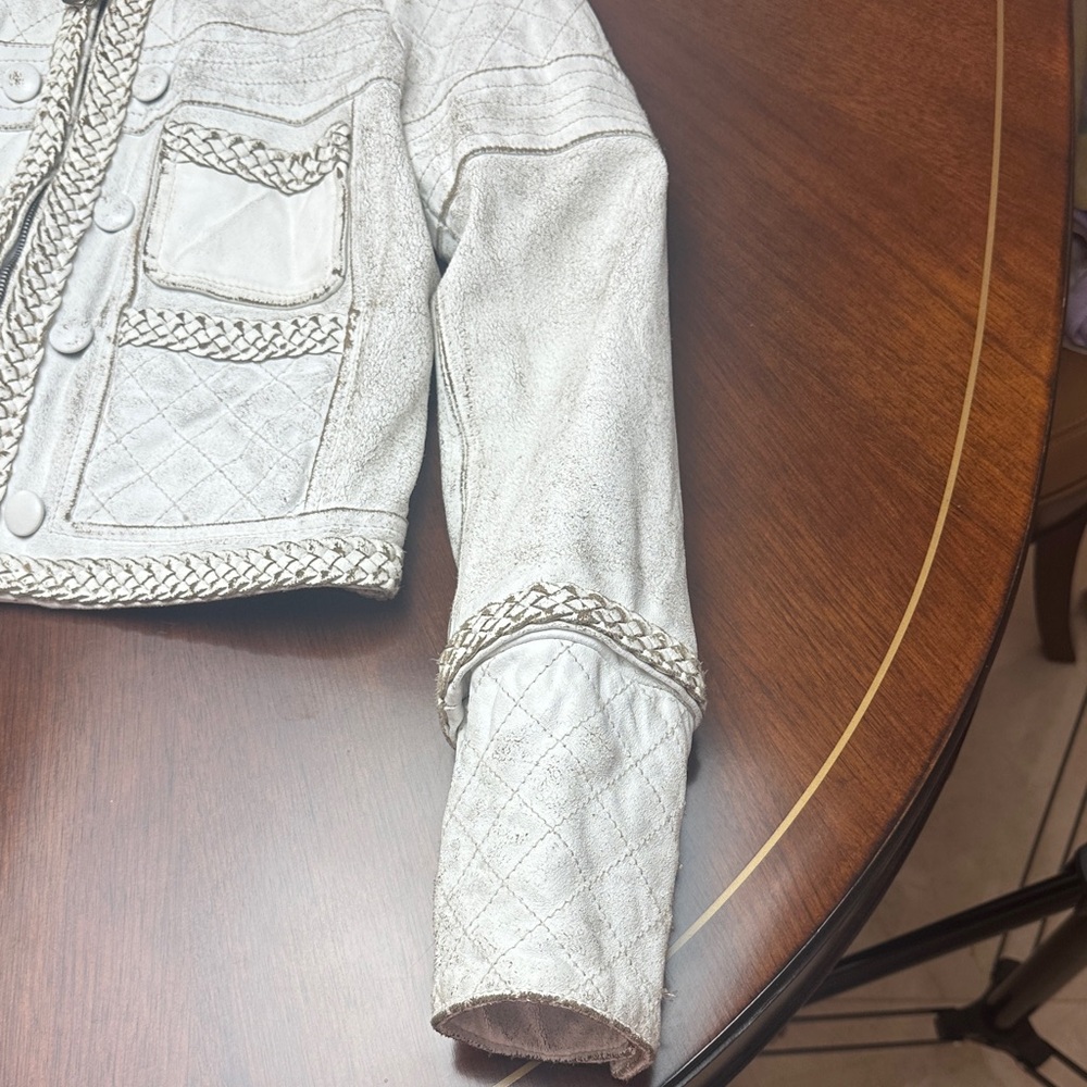 Just Cavalli Genuine Leather Quilted Jacket with Braided Trim – Luxury Designer - Picture 4 of 16